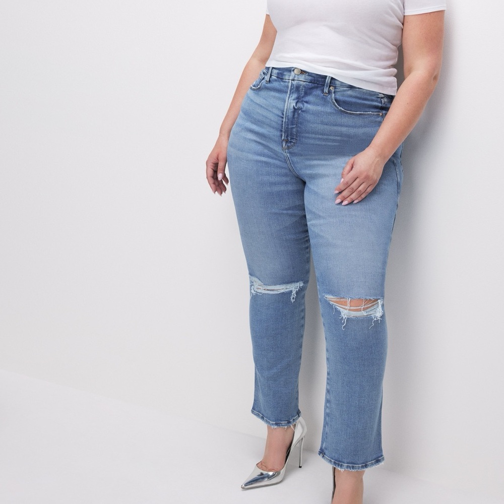 Good American Good Curve Distressed Straight Jeans